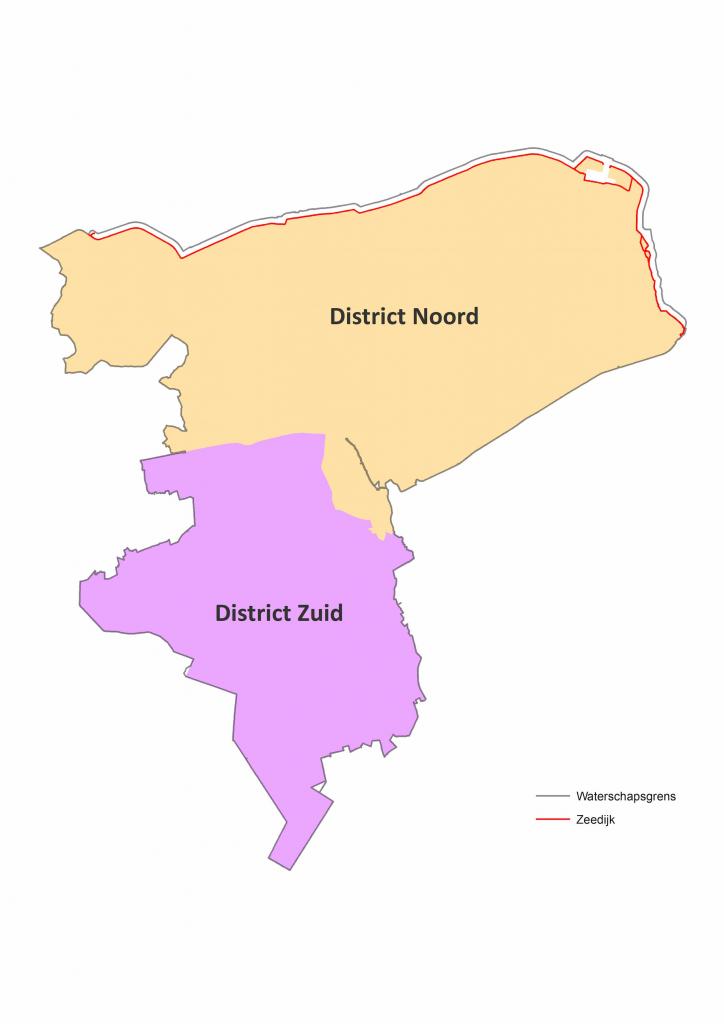 Districtgrenzen Noord en zuid worden beschreven onder de afbeelding