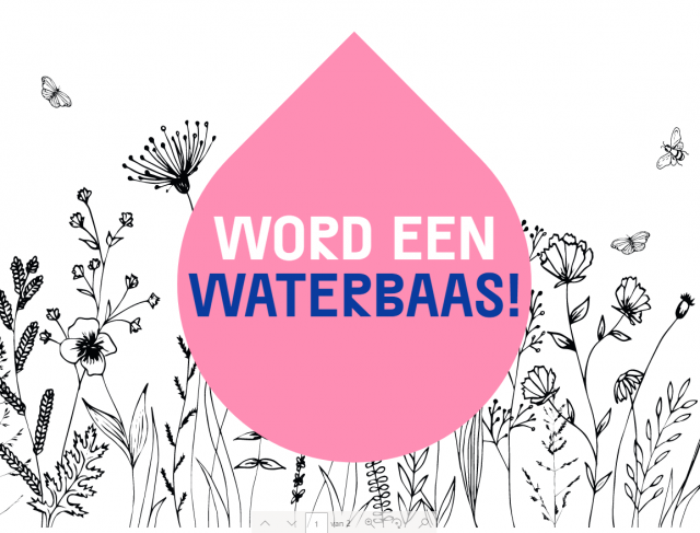 De waterbaasdruppel met de tekst word een waterbaas!
